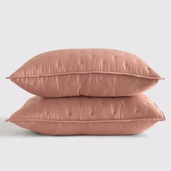 NWOT Quince Bamboo Quilted Standard Queen Sham Set in Clay Set of 2 - Picture 1 of 4